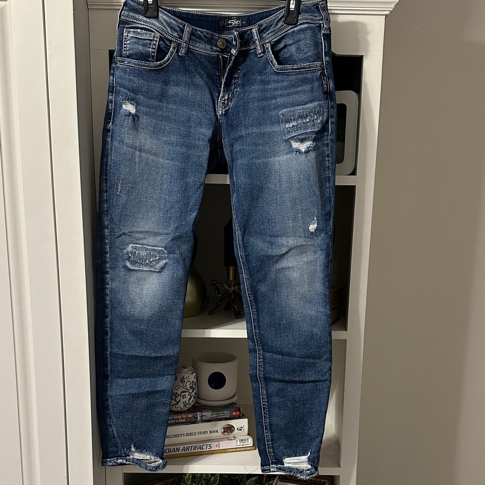 Silver Jean Stylish Blue Distressed Women Jeans